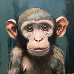 Aufkleber - A portrait of a monkey's face painted on a bright blue background
