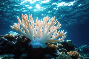 Poster - A close-up shot of a coral reef with a white coral formation, perfect for underwater or marine-themed designs