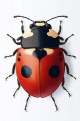 Poster - A single ladybug sits on a white background, its bright colors standing out