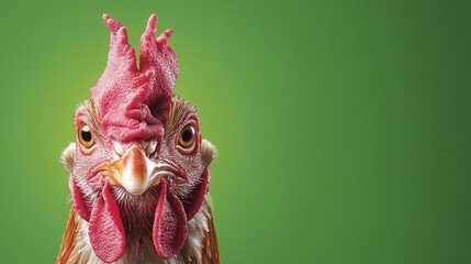 Wall Mural -  A close up of a rooster's head with a green background