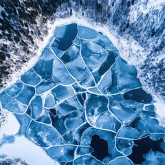 Aufkleber - Aerial view of a frozen lake surrounded by woods, perfect for winter or nature scenes
