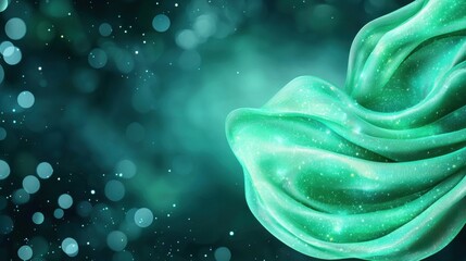 a green fabric with a blue background and bokeh lights