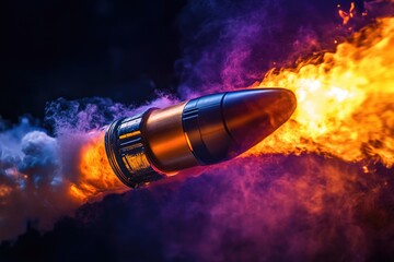 Aufkleber - A close-up shot of a rocket emitting smoke and fire as it prepares to launch
