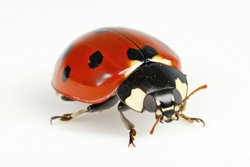 Sticker - A close-up shot of a ladybug sitting on a white surface, possibly a leaf or a flower