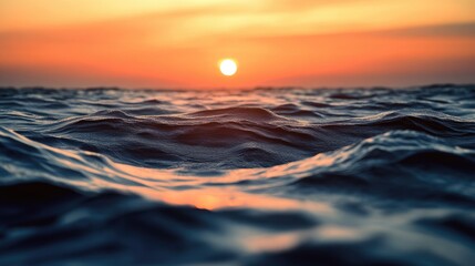 Poster - Beautiful sunset scene with ocean waves and a warm glow