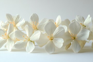 A arrangement of white flowers sits on top of a table, ideal for wedding or event decor