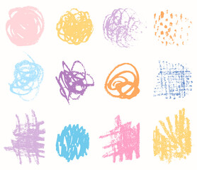 Fototapete - Vector doodle scribbles with rough textures, blots, smudges in light pastel colors, graphic design elements