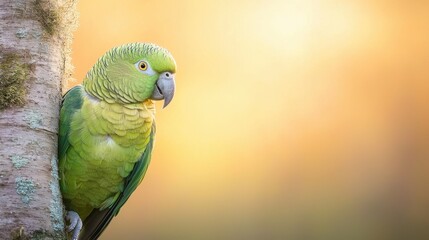 Wall Mural - A green parrot sitting on top of a tree