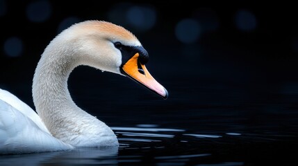 Wall Mural - A white swan floating on top of a body of water