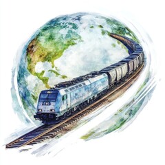 Poster - A train with a globe in the background, representing travel and exploration