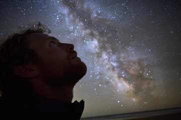 Wall Mural - a person admiring the night sky, contemplating life and the universe