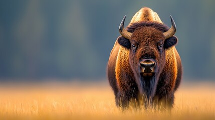 Wall Mural - A bison standing in a field of tall grass