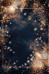 Poster - A gold frame with intricate design holds a place of honor as fireworks explode in the background, adding a touch of glamour and excitement