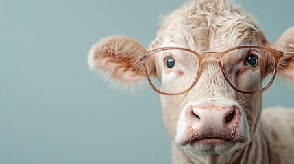 Wall Mural - A cow wearing glasses looking at the camera