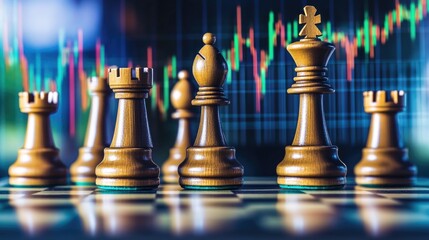 Poster - Chess game scene with close-up view of pawns and other pieces on the board