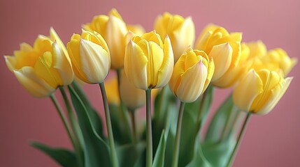 Poster - A bouquet of bright yellow tulips arranged in a vase