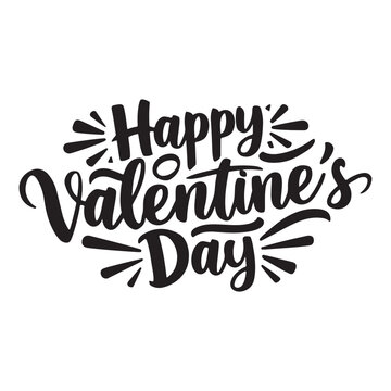 Happy Valentine's Day black vector brush calligraphy only text with white background