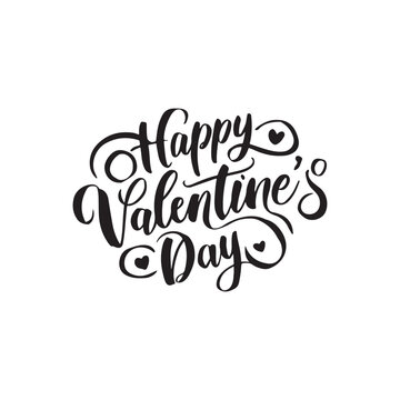 Happy Valentine's Day black vector brush calligraphy only text with white background