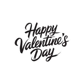 Happy Valentine's Day black vector brush calligraphy only text with white background