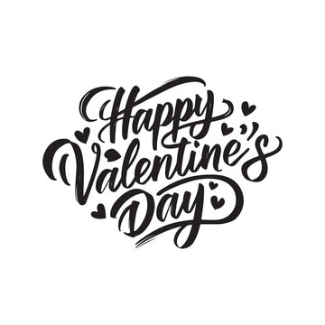 Happy Valentine's Day black vector brush calligraphy only text with white background