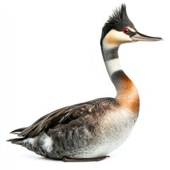 Poster - A close-up shot of a duck's face on a white background, suitable for use in children's educational materials or wildlife-themed designs