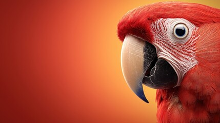 Wall Mural -  A close up of a red parrot's head on a red background