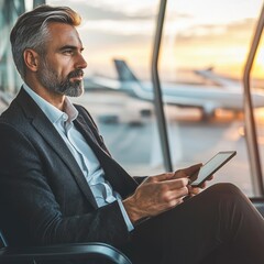 Poster - A person sits in a chair, focused on their mobile device