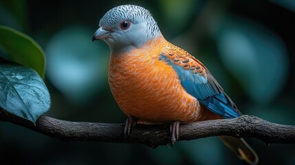 Poster - A colorful bird perched on a branch, with vibrant orange and blue plumage