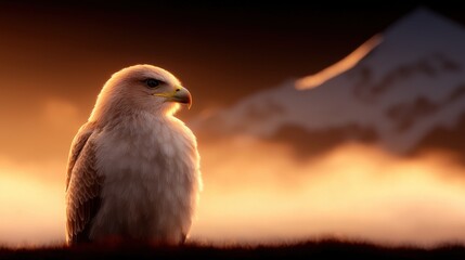 Wall Mural - A white bird sitting on top of a grass covered field