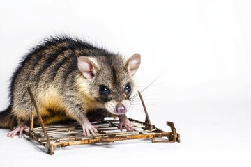 Poster - A small rat perched atop a wooden cage, simple and unassuming