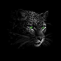 Poster - Close-up view of a leopard's face with striking green eyes, perfect for wildlife or nature-themed designs