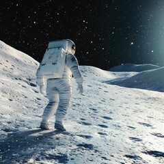 Poster - Astronaut walks on moon surface