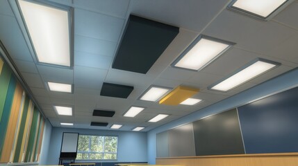 Poster - A typical school or university classroom with a projector screen and rows of desks