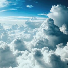 Aufkleber - Aerial view of cloudy sky with puffy white clouds, perfect for travel or adventure concepts