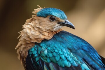 Fototapete - A close-up shot of a blue and brown bird's plumage