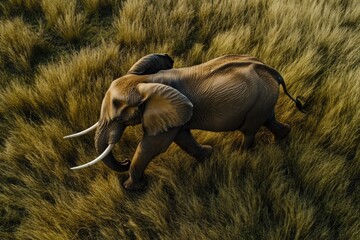 Aufkleber - An elephant walking through a grassy field, highlighting its natural habitat