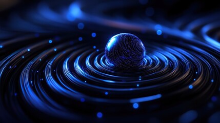 Wall Mural - Cosmic nebula: glowing orb at the heart of a spiraling blue energy field, dark mysterious space background
