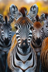 Poster - A group of zebras posing side by side, their stripes blending in harmony