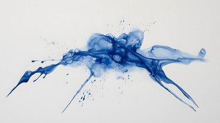Poster - Abstract Blue Ink Splashes on White Canvas