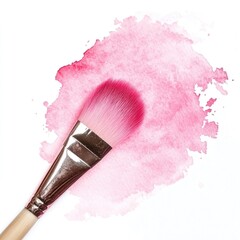 Poster - A paintbrush with a pink stain on a white background