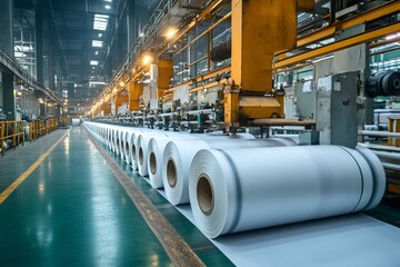 Poster - Paper rolls moving through machinery in modern paper mill
