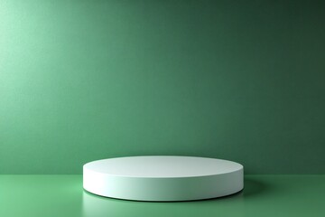 Poster - White cylinder podium on green textured background for product presentation