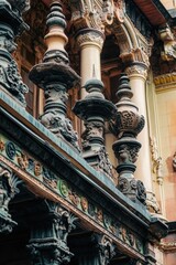 Poster - A historic building with decorative columns and a prominent clock face