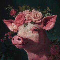 Poster - A pig wearing a beautiful flower crown, perfect for illustration or design