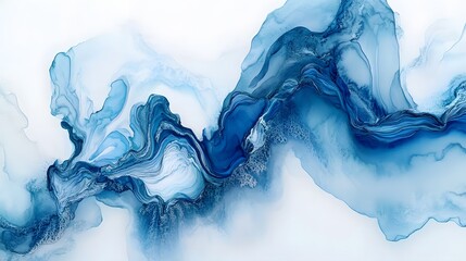 Poster - Abstract Blue Ink Wash Painting Fluid Art