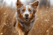 © Fotograf - A happy brown and white dog running freely in a green field