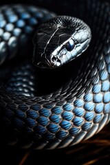 Poster - A close-up shot of a blue snake's head, ideal for use in nature documentaries or educational materials