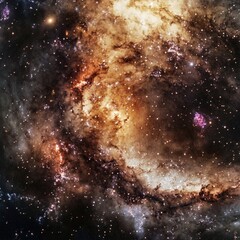 Poster - A distant galaxy with a spiral-shaped object at its center, surrounded by stars and gas