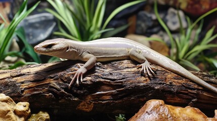 Poster - A lizard sits on top of a log in nature