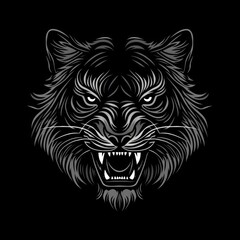 Aufkleber - Close-up of a black and white tiger's head on a black background